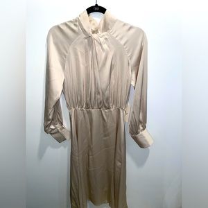 NWT Bohme Cream long sleeve midi satin dress with double button closure